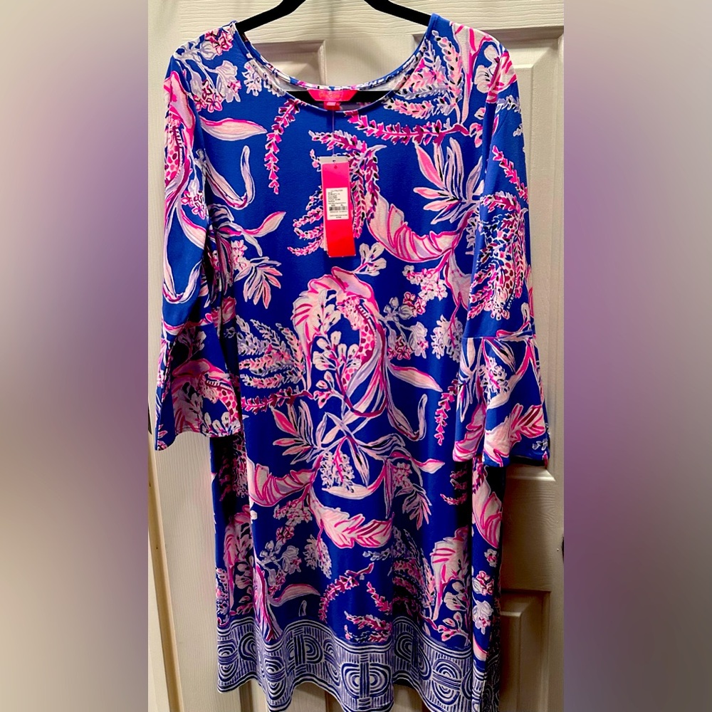 Lilly Pulitzer NWT Ophelia dress Iris Blue-Wild Within flared 3/4 sleeve-sz- XL